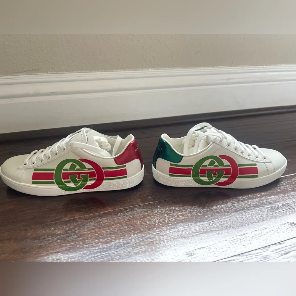Brand New Gucci Ace Sneakers Green Red Logo GG White Womens Size 36.5 - Picture 7 of 12